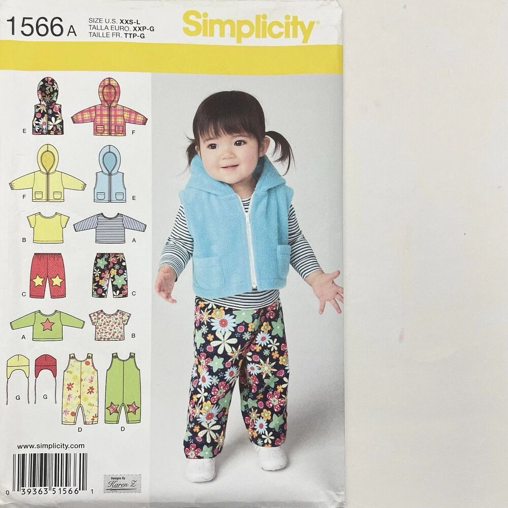 Pattern Toddler Baby Separates Overalls Vest Jacket Simplicity 1566 New/Uncut